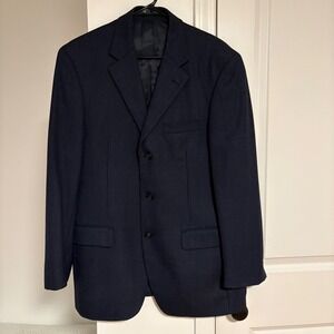 Andrew Fezza Mens 40R‎ Blazer Navy Blue 100% Worsted Wool Sport Coat Jacket